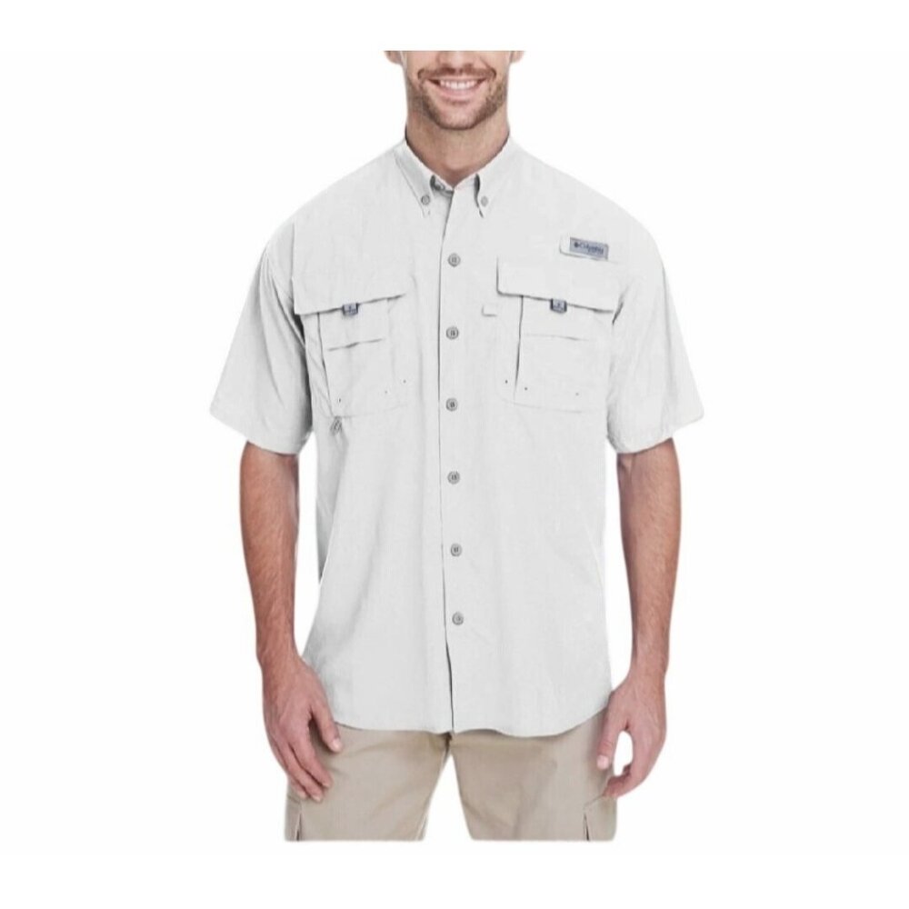 COLUMBIA- MENS WHITE SHORT SLEEVE BUTTON FRONT LIGHT WEIGHT SHIRT SIZE LARGE